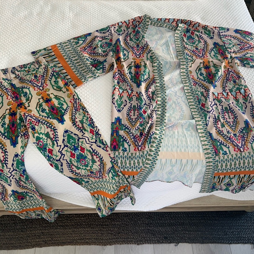 Custom made silky pajama pant and robe xs